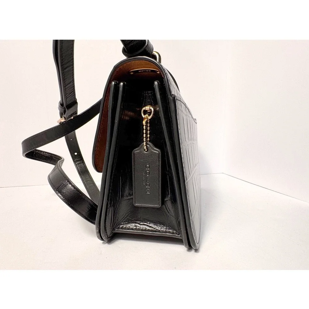 Coach Morgan crossbody black Croc embossed leather with wallet and dust bag NWOT